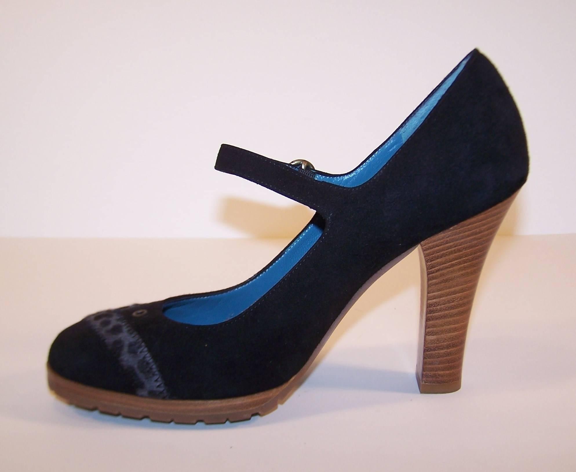 Wild & Woolly Marc Jacobs Black Suede Mary Jane Shoes With Animal Print Trim 2