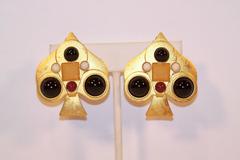 Ace of Spades 1980's Gale Rothstein Clip-On Earrings With Semi Precious Stones