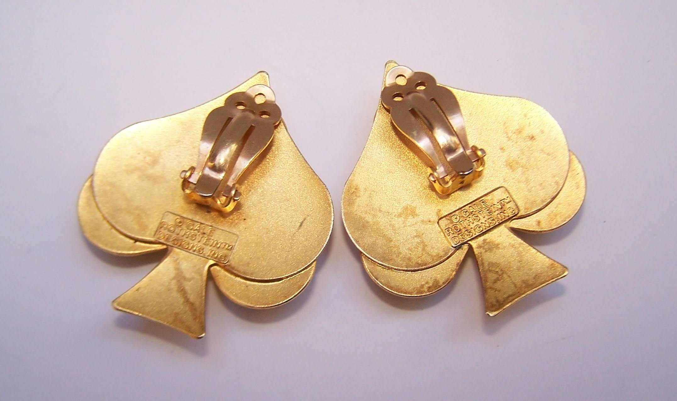 Women's Ace of Spades 1980's Gale Rothstein Clip-On Earrings With Semi Precious Stones