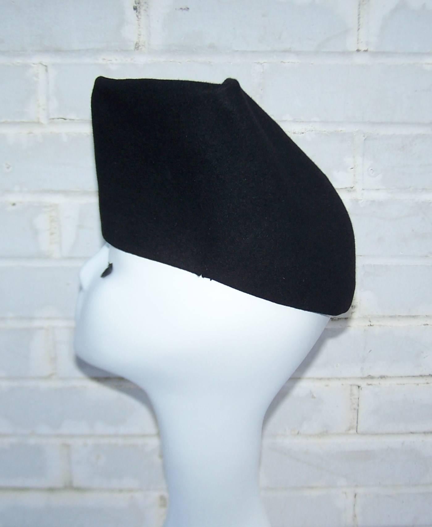 Dramatic 1940's Roberta Bernays Black Tilt Hat With Tassel 4