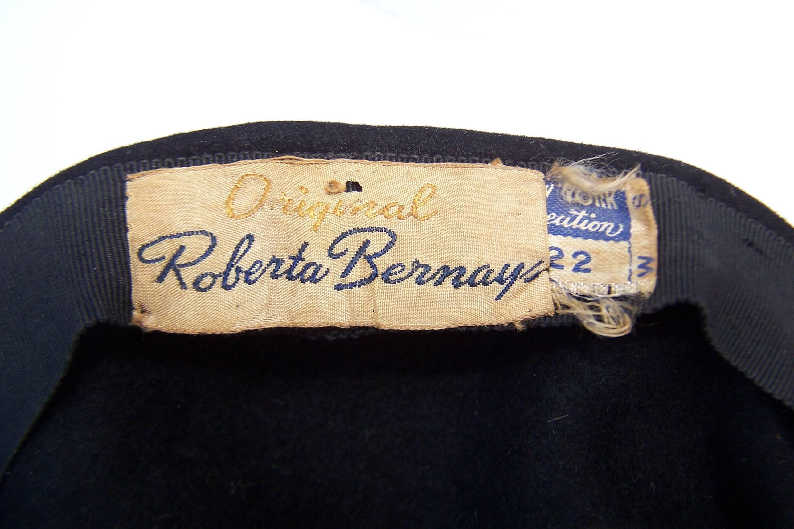 Dramatic 1940's Roberta Bernays Black Tilt Hat With Tassel 6