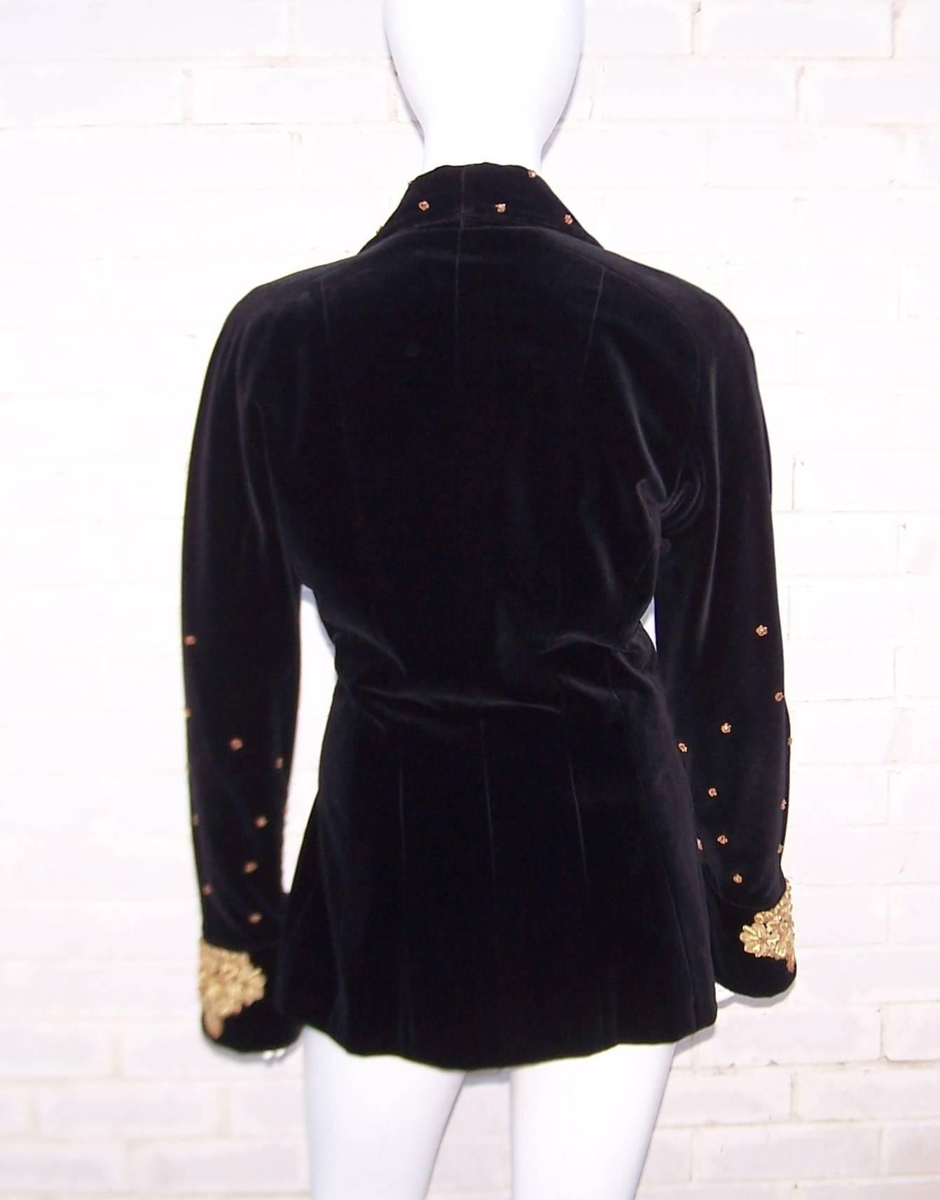 1980's Karl Lagerfeld Black Velvet Jacket With Intricate Gold Braid & Beading 2