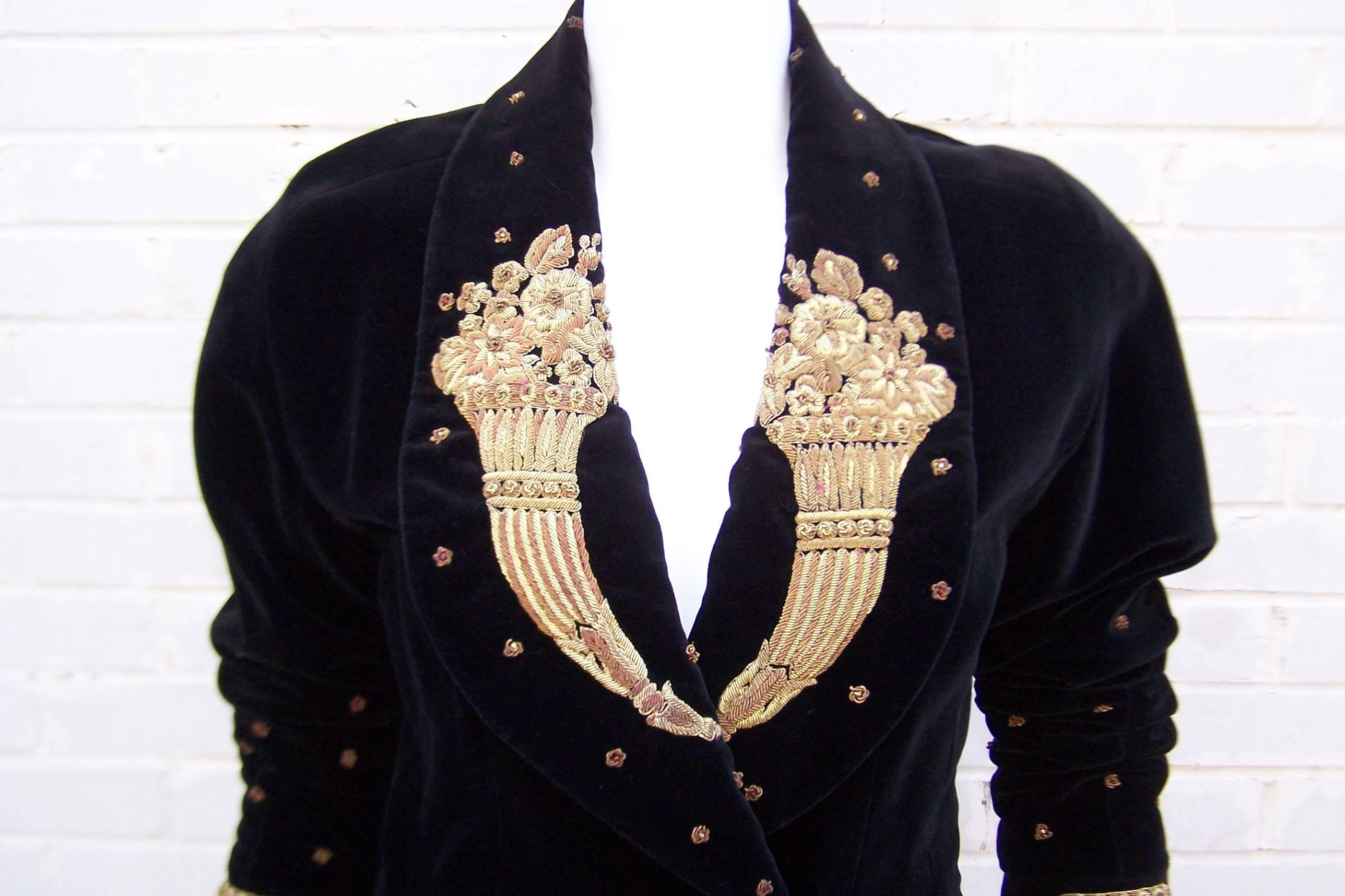 1980's Karl Lagerfeld Black Velvet Jacket With Intricate Gold Braid & Beading 3