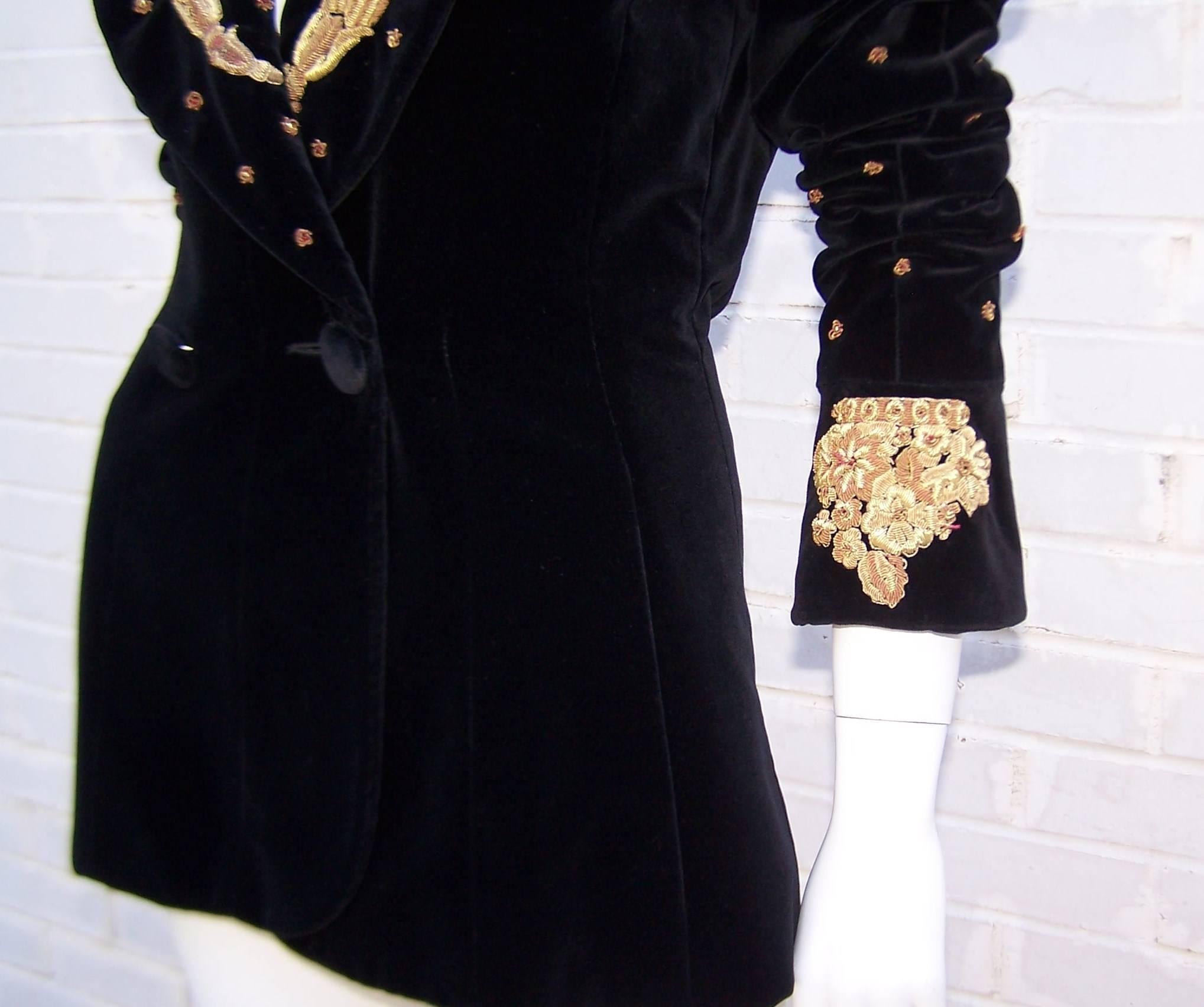 1980's Karl Lagerfeld Black Velvet Jacket With Intricate Gold Braid & Beading 4
