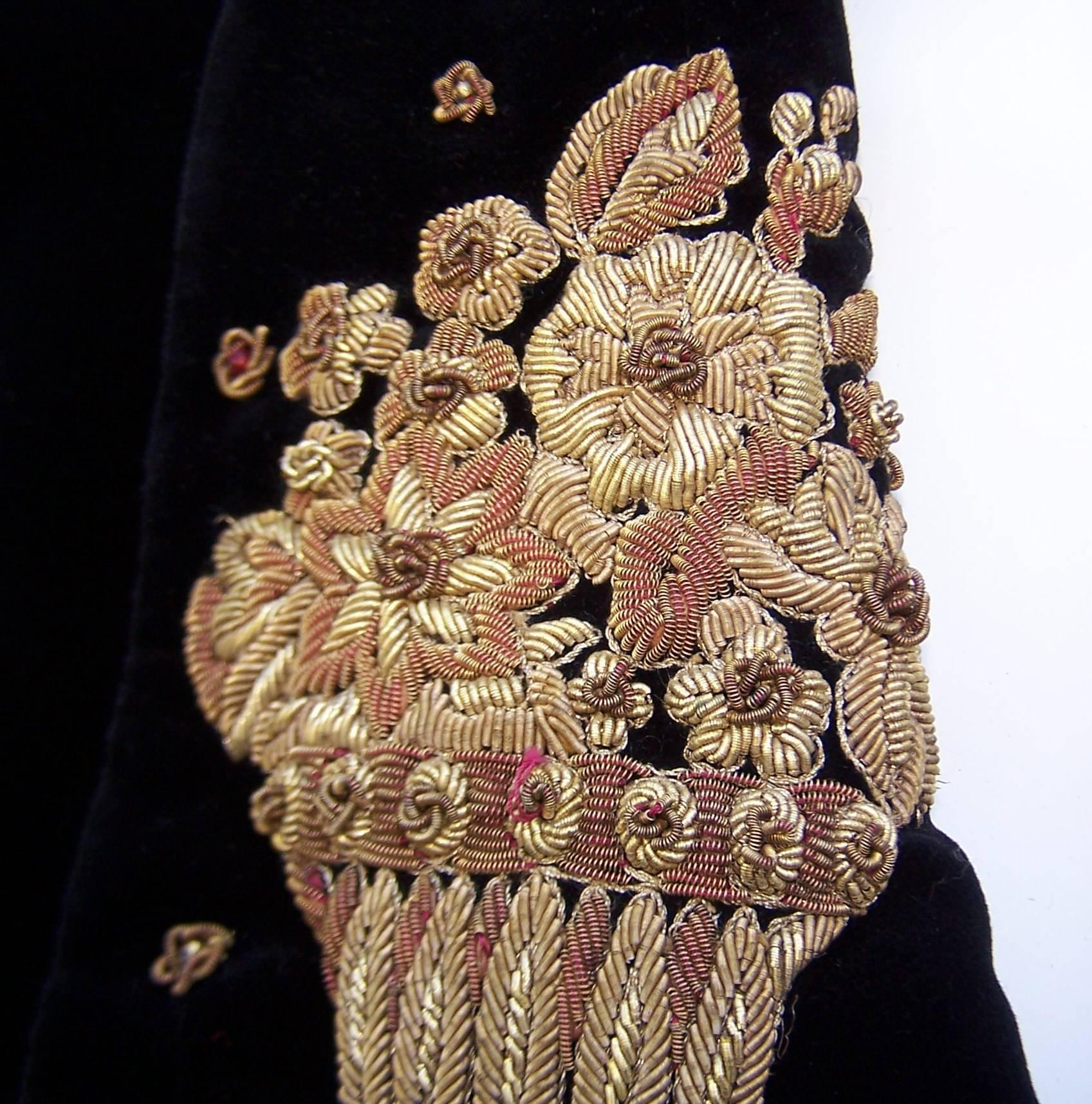 1980's Karl Lagerfeld Black Velvet Jacket With Intricate Gold Braid & Beading 5
