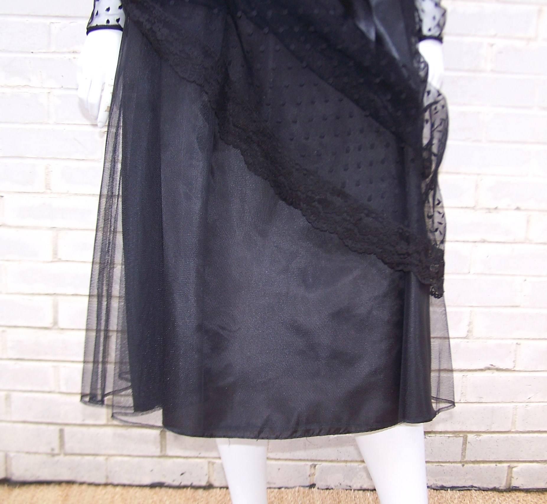 Classy & Classic C.1980 Victor Costa Black Lace Nude Illusion Dress 4