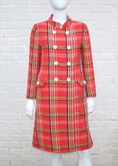Mod 1960's John Baldwin Plaid Jumper Style Dress With Matching Coat