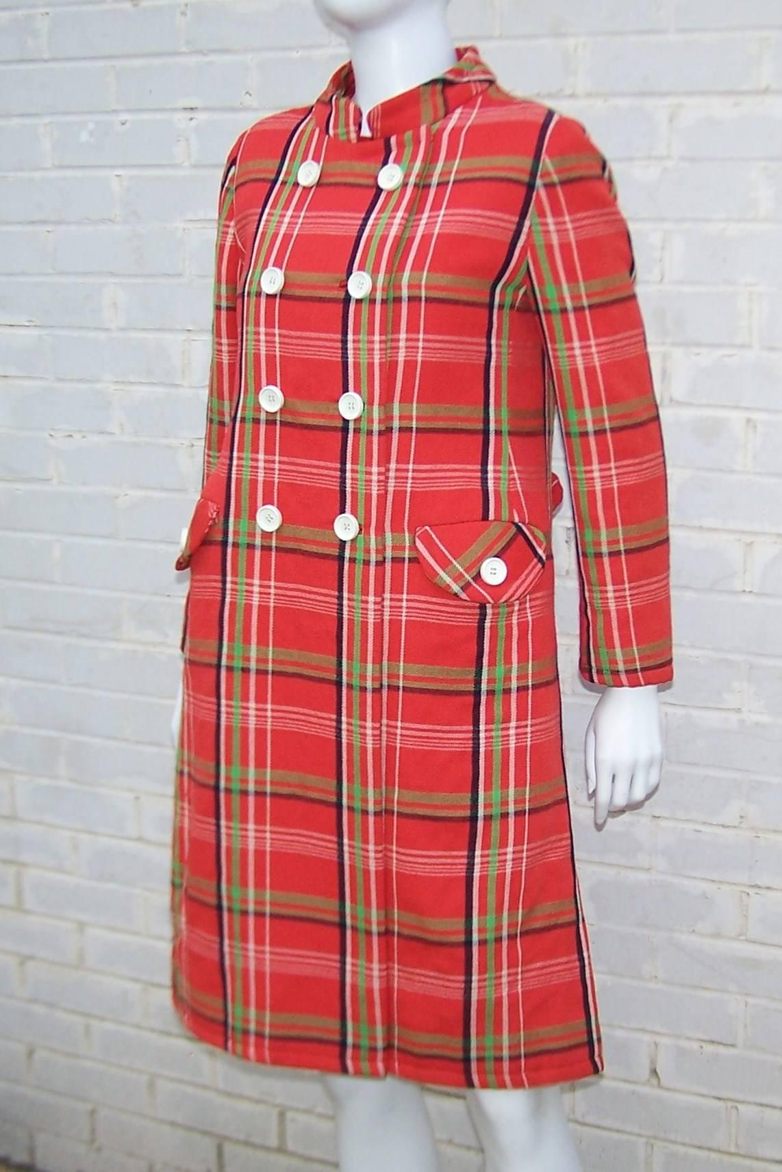 Mod 1960's John Baldwin Plaid Jumper Style Dress With Matching Coat 1