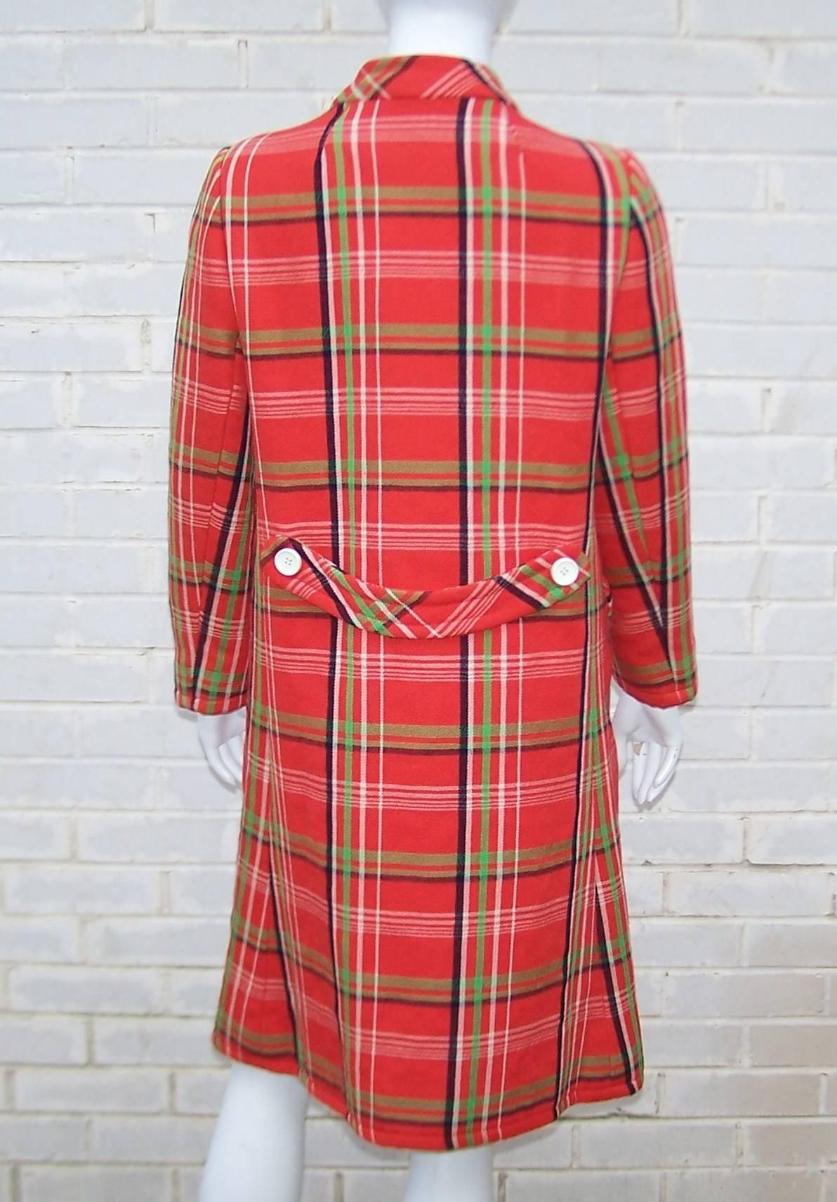 Mod 1960's John Baldwin Plaid Jumper Style Dress With Matching Coat 2