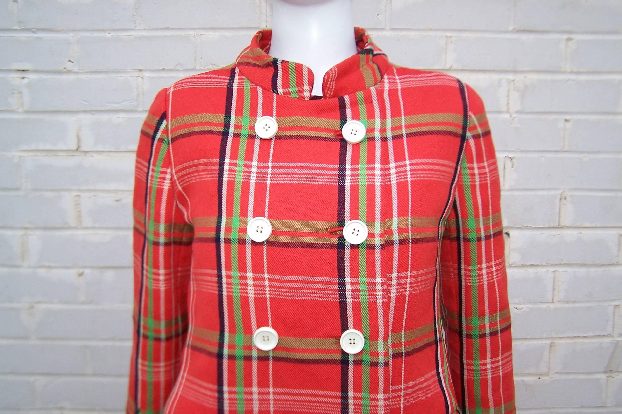 Mod 1960's John Baldwin Plaid Jumper Style Dress With Matching Coat 3