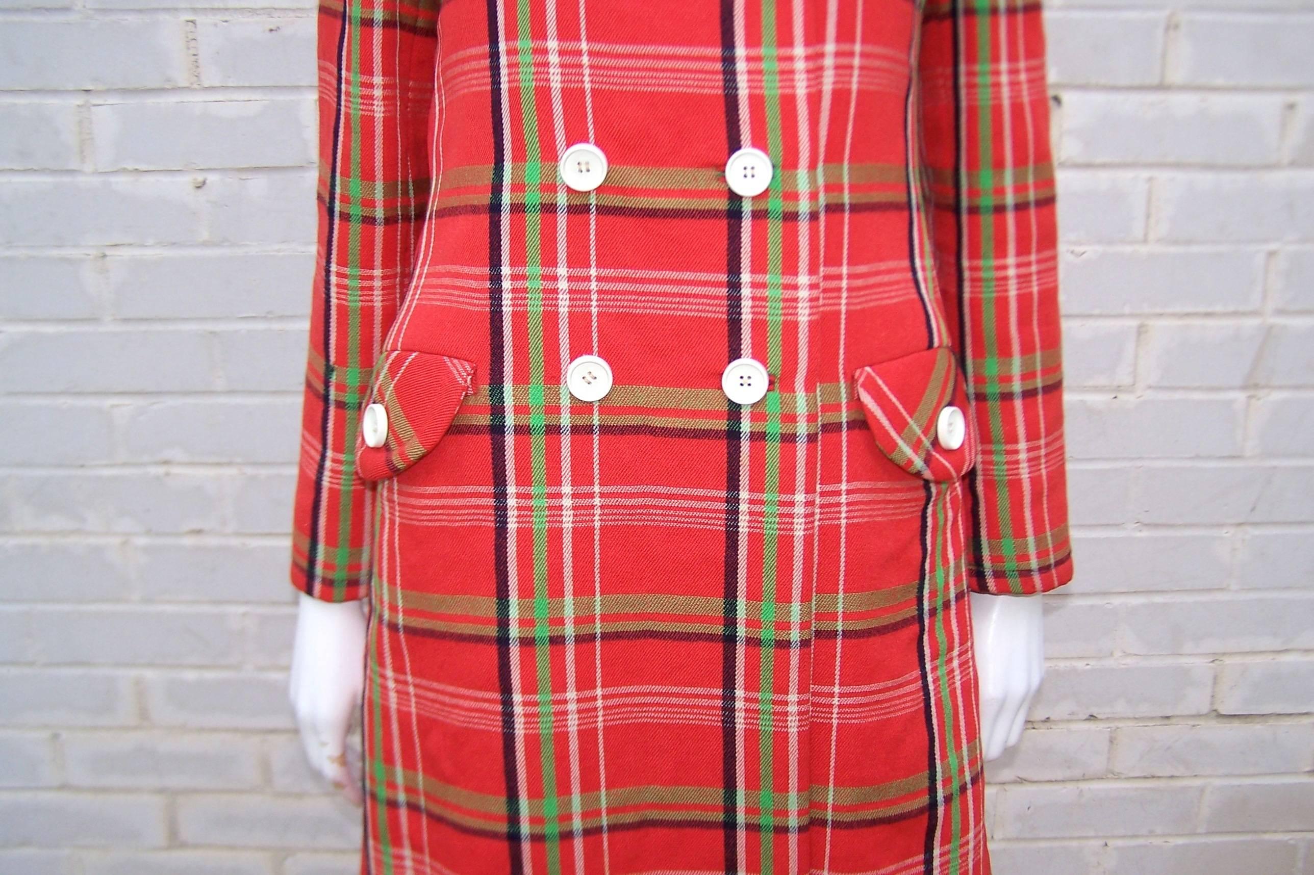 Mod 1960's John Baldwin Plaid Jumper Style Dress With Matching Coat 4
