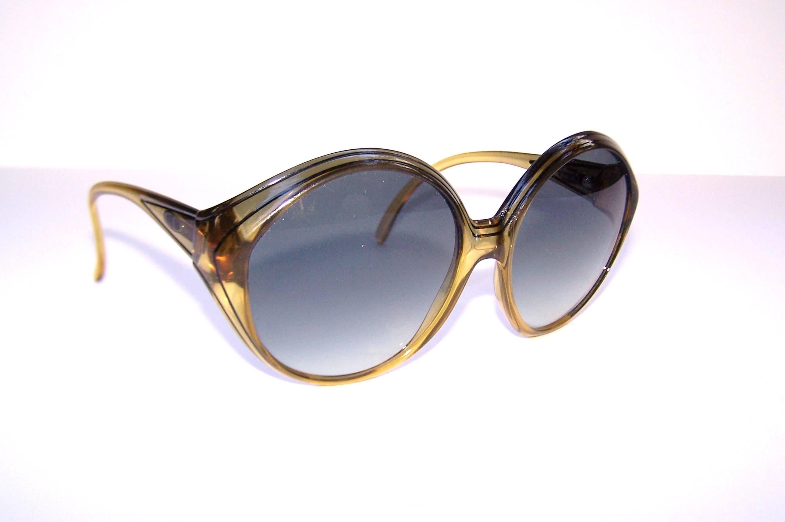 Gray Oversized 1970's Christian Dior Optyl Sunglasses With Gradient Blue Lenses