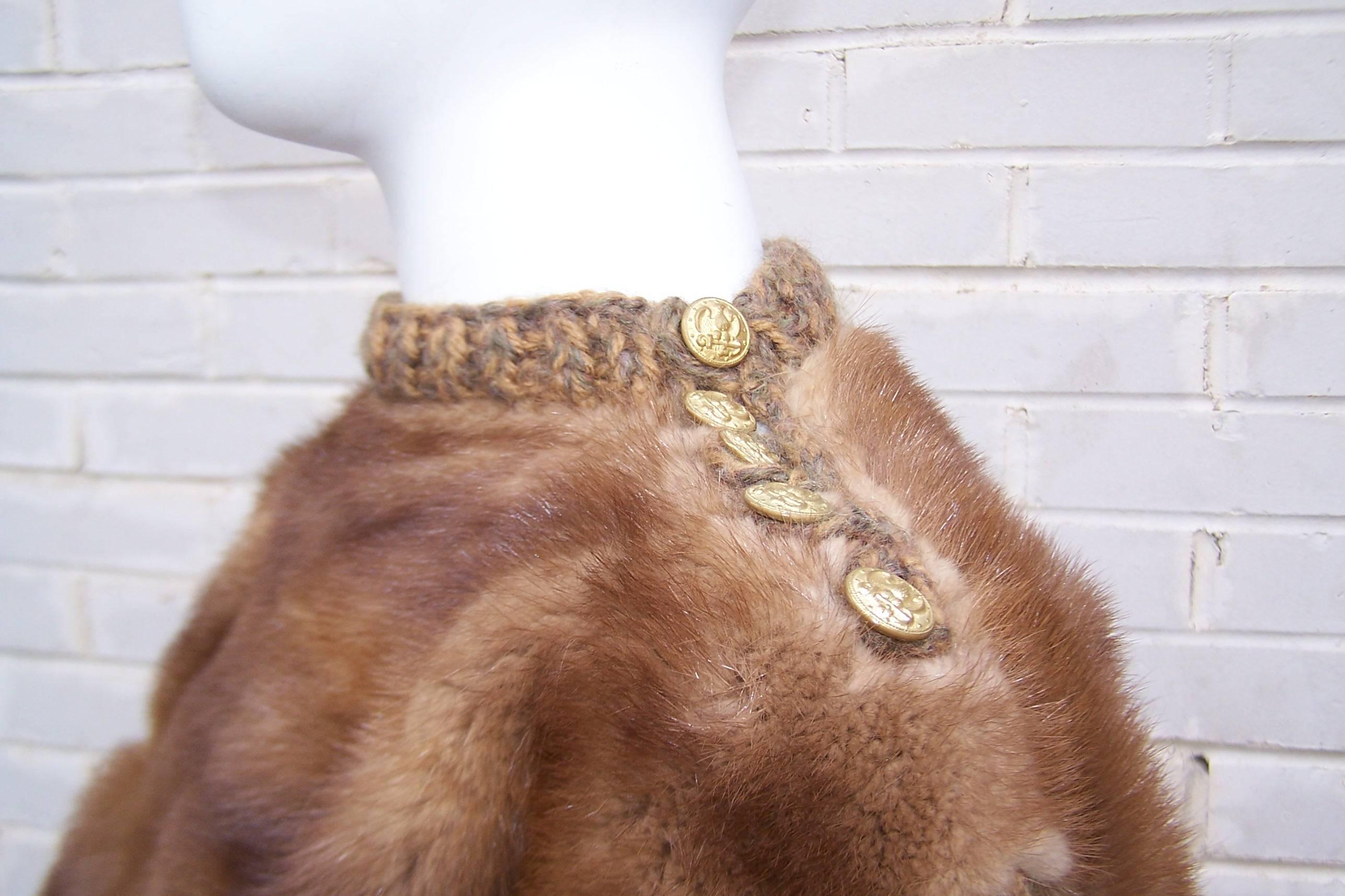 Cozy 1960's Mink Fur Sweater With Military Style Buttons 1