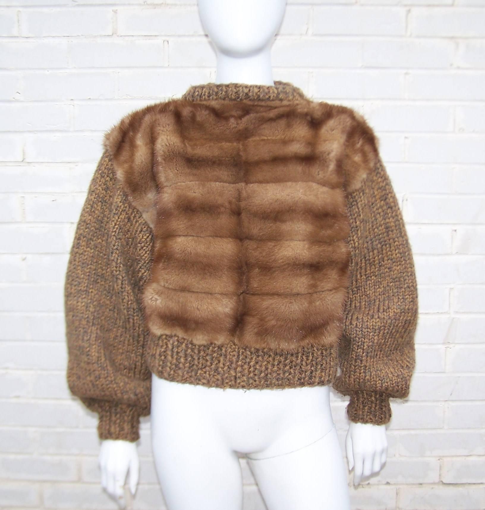Cozy 1960's Mink Fur Sweater With Military Style Buttons 4