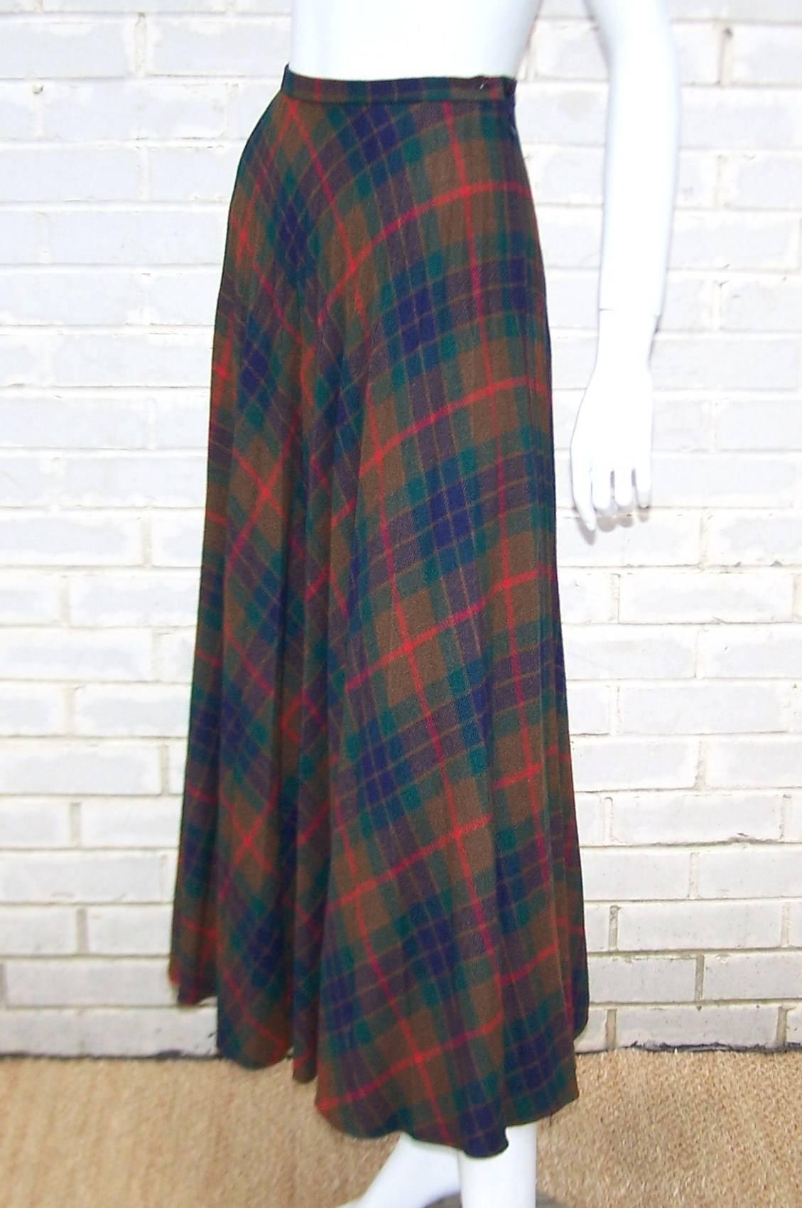Black Mad For Plaid 1970's Wool Micro Pleated Maxi Skirt
