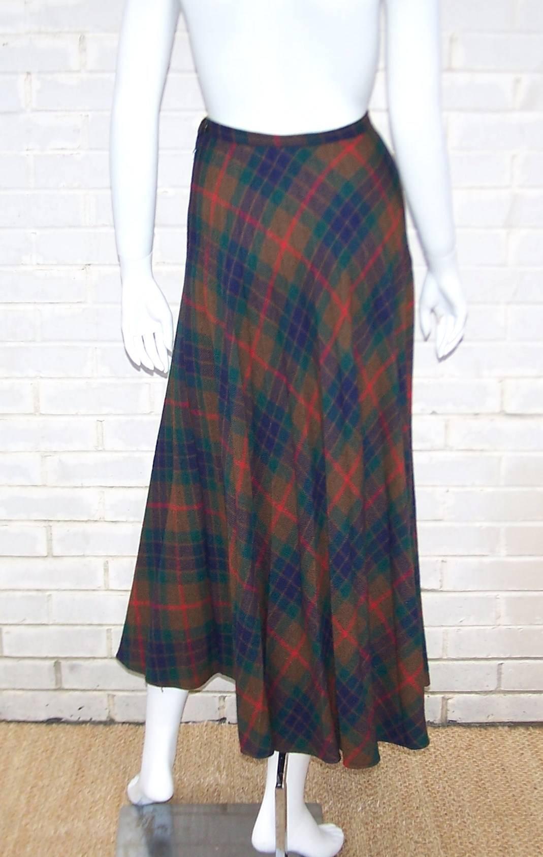 Mad For Plaid 1970's Wool Micro Pleated Maxi Skirt In Excellent Condition In Atlanta, GA