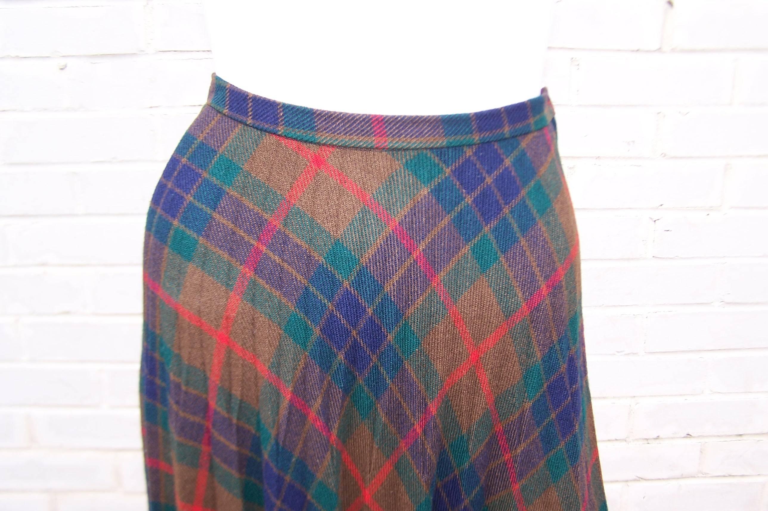 Women's Mad For Plaid 1970's Wool Micro Pleated Maxi Skirt