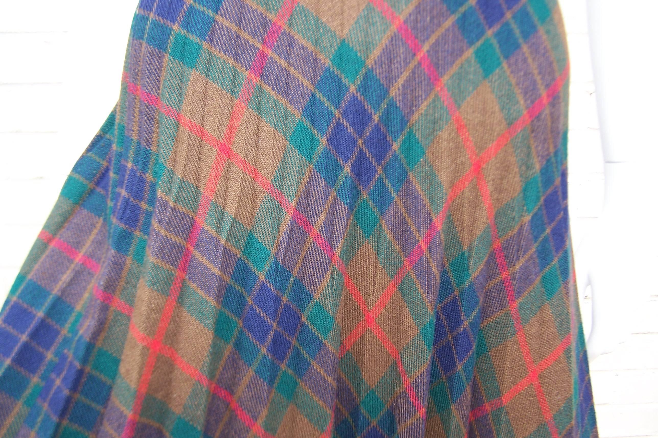 Mad For Plaid 1970's Wool Micro Pleated Maxi Skirt 1