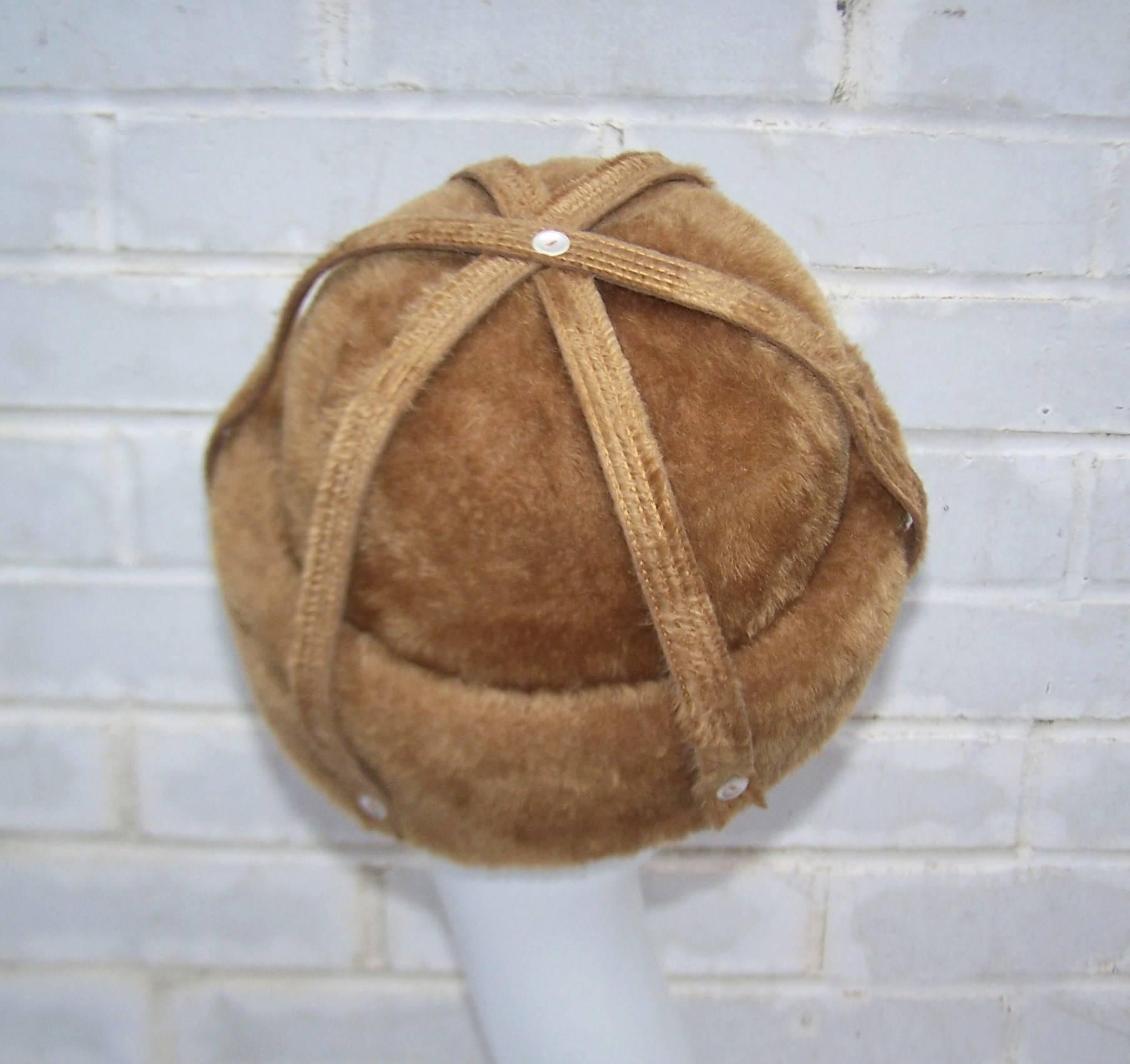 Whimsical 1950's Miss Carnegie by Hattie Carnegie Camel Wool Faux Fur Hat 1