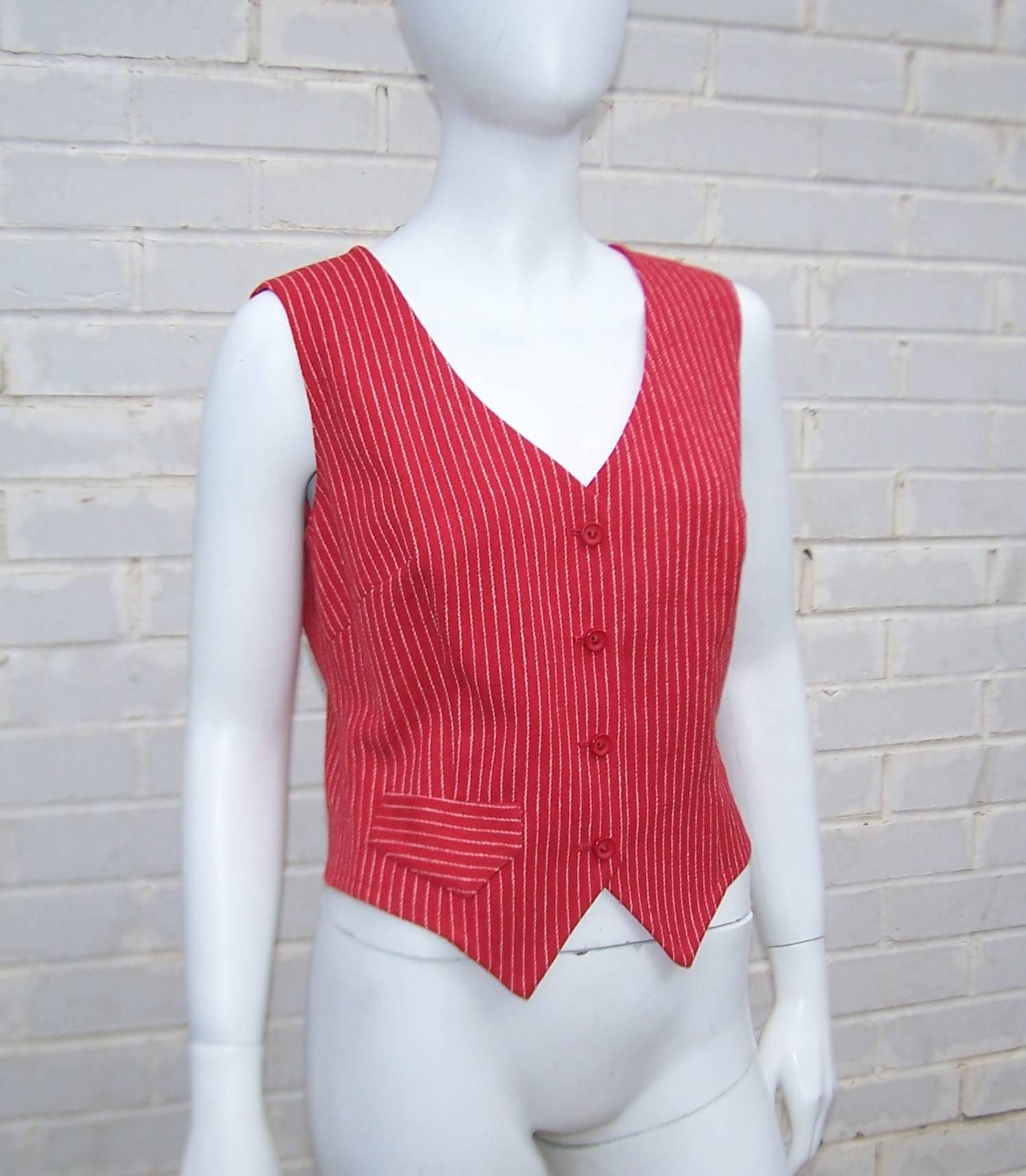 red pinstripe vest