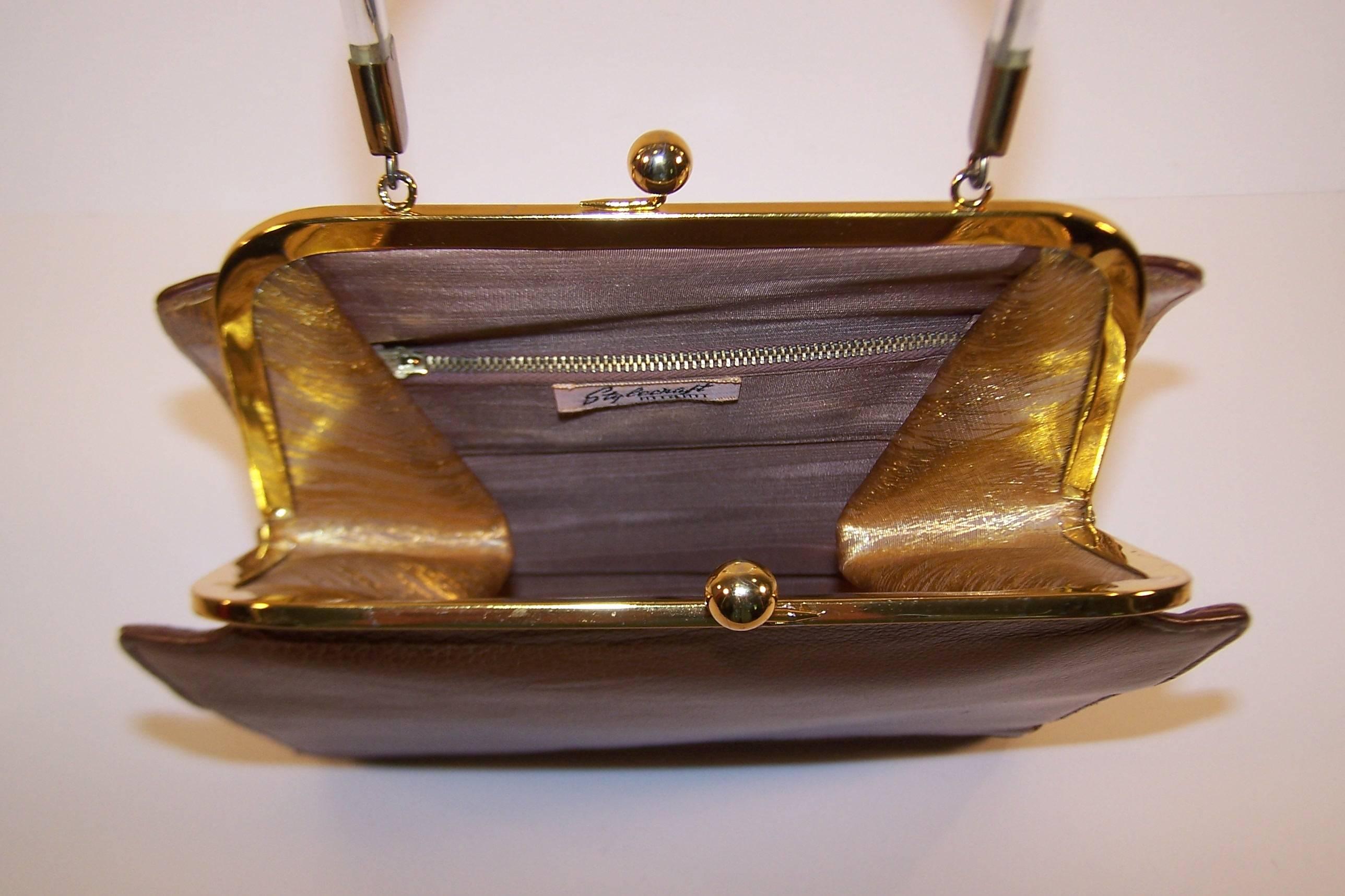 Women's Stylecraft 1950's Leather & Gold Textured Vinyl Handbag