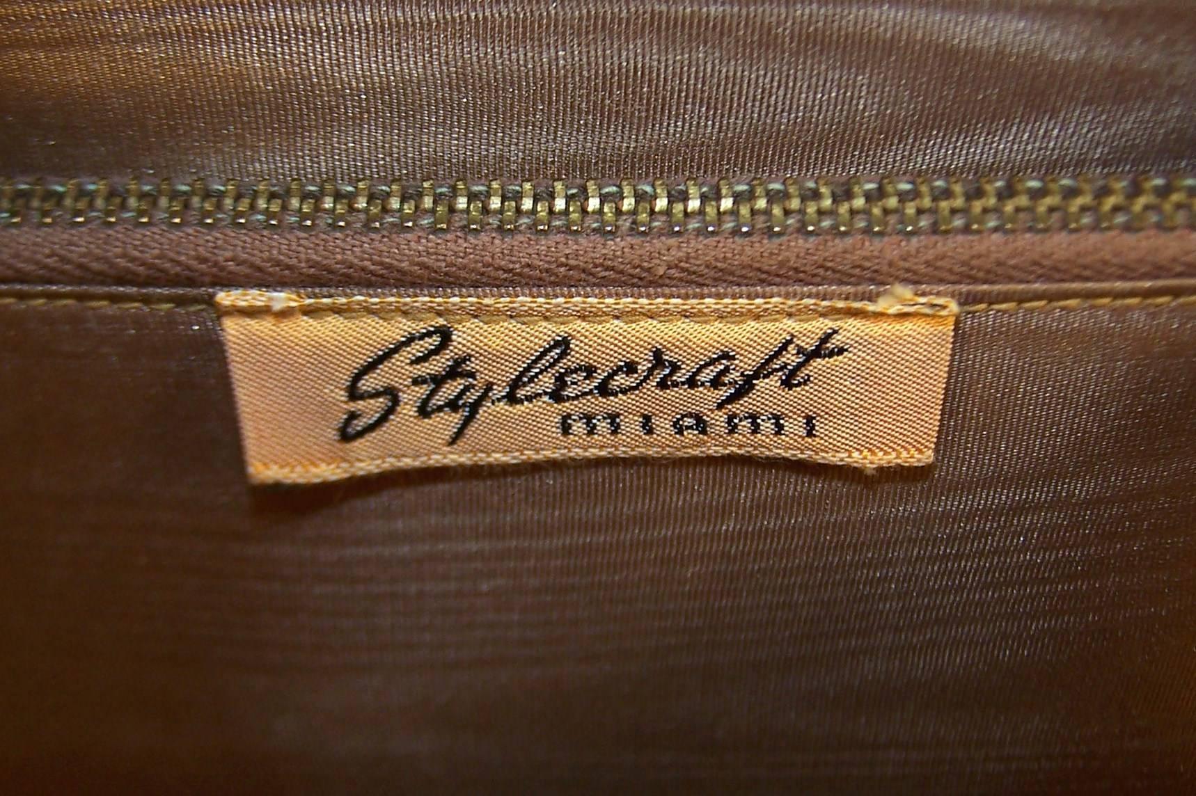Stylecraft 1950's Leather & Gold Textured Vinyl Handbag 1