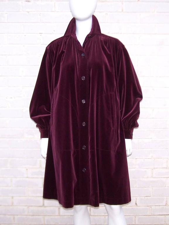 1970's Yves Saint Laurent Rive Gauche Rich Ruby Red Velvet Smock Coat
