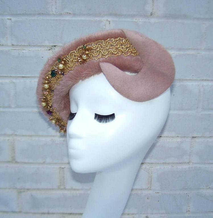 Gray Ella Buchanan Gunn Mauve Mohair Wool Hat With Beaded Brim For Sale
