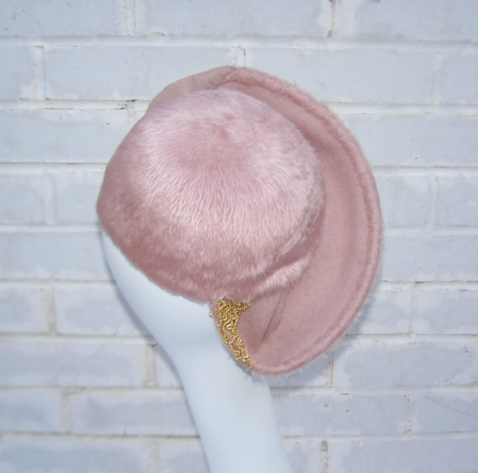 Gray Ella Buchanan Gunn Mauve Mohair Wool Hat With Beaded Brim