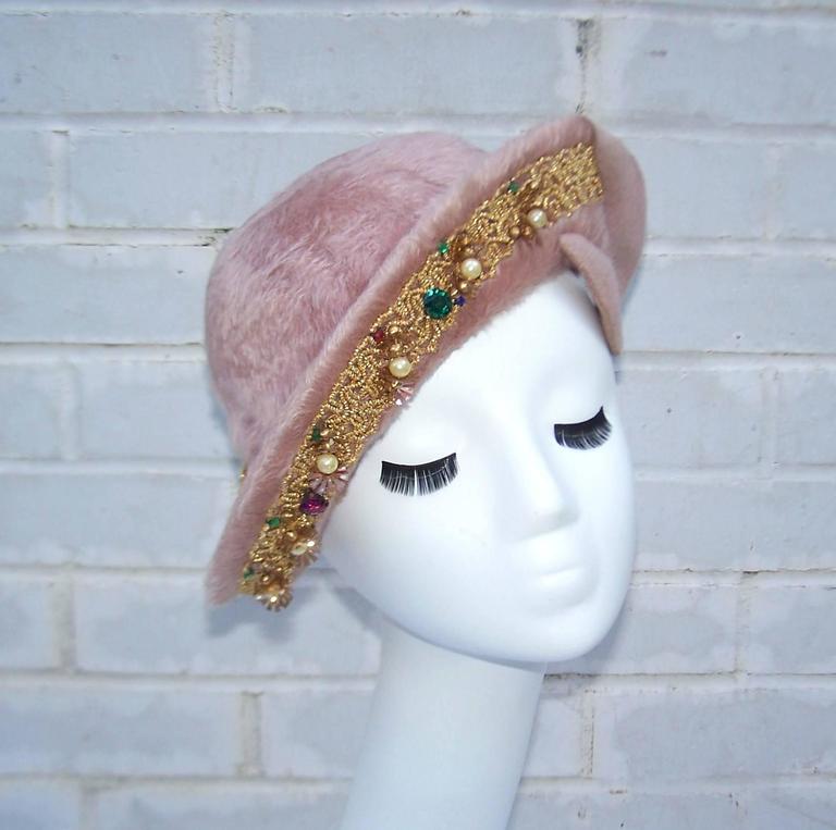 Ella Buchanan Gunn Mauve Mohair Wool Hat With Beaded Brim For Sale 1
