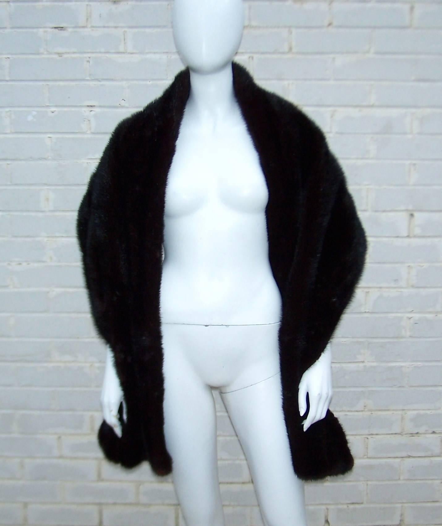 This is the ultimate in luxury and vintage glamour ... a black mink fur stole straight from 1950's Paris and the fashion house of Pierre Balmain.  Just imagine the parties and beautiful shoulders that this wrap has seen!  What's even better is that