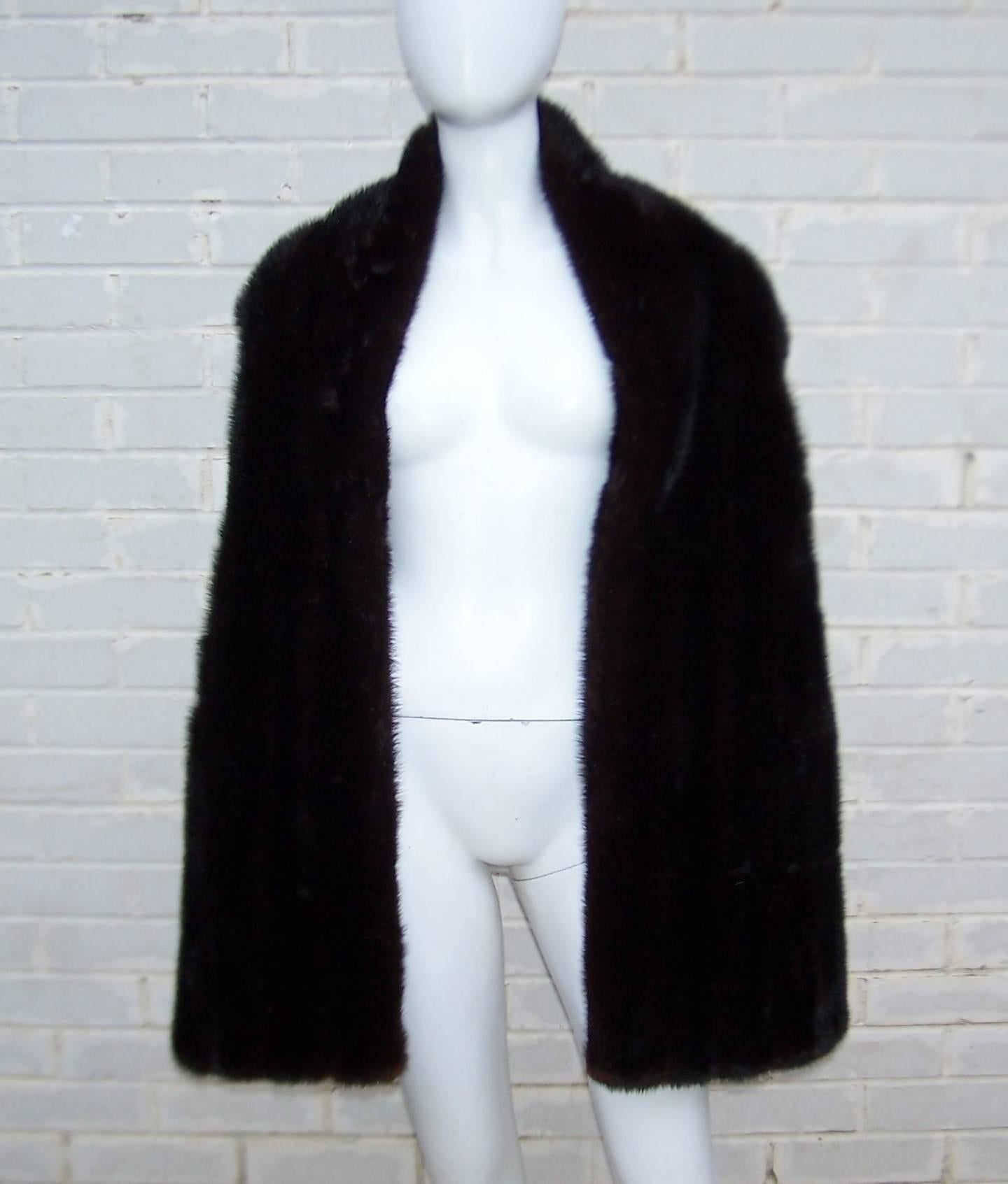 Chic & Glam 1950's Pierre Balmain Black Mink Fur Stole Wrap In Excellent Condition In Atlanta, GA