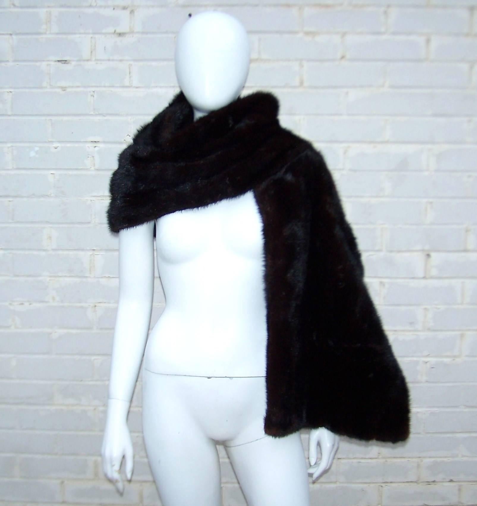 Chic & Glam 1950's Pierre Balmain Black Mink Fur Stole Wrap 1