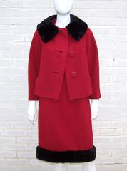 Classic 1950's Sheared Mink Fur Trimmed Dress & Jacket Ensemble