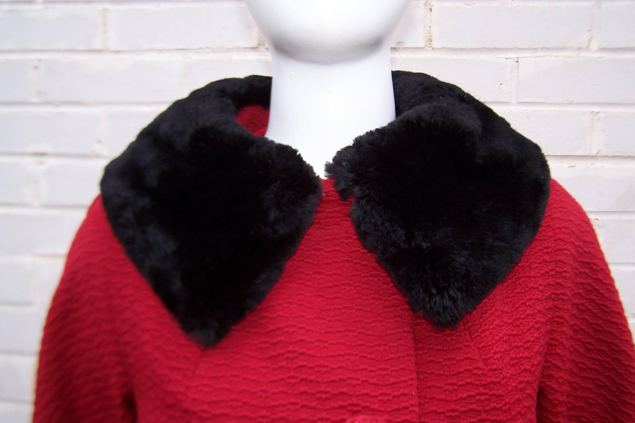 Classic 1950's Sheared Mink Fur Trimmed Dress & Jacket Ensemble 2