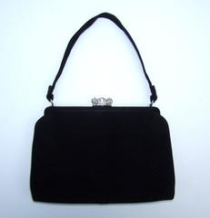 Classic 1950's Coblentz Black Suede Evening Handbag With Rhinestone Closure