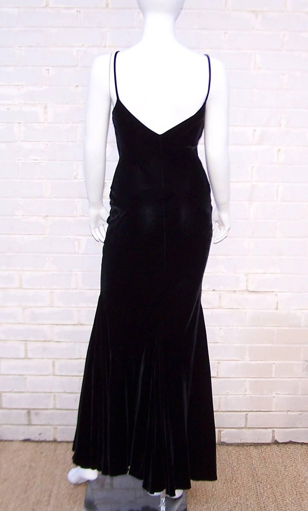 Femme Fatale 1990's Severin Black Bias Cut Slinky Velvet Dress 1