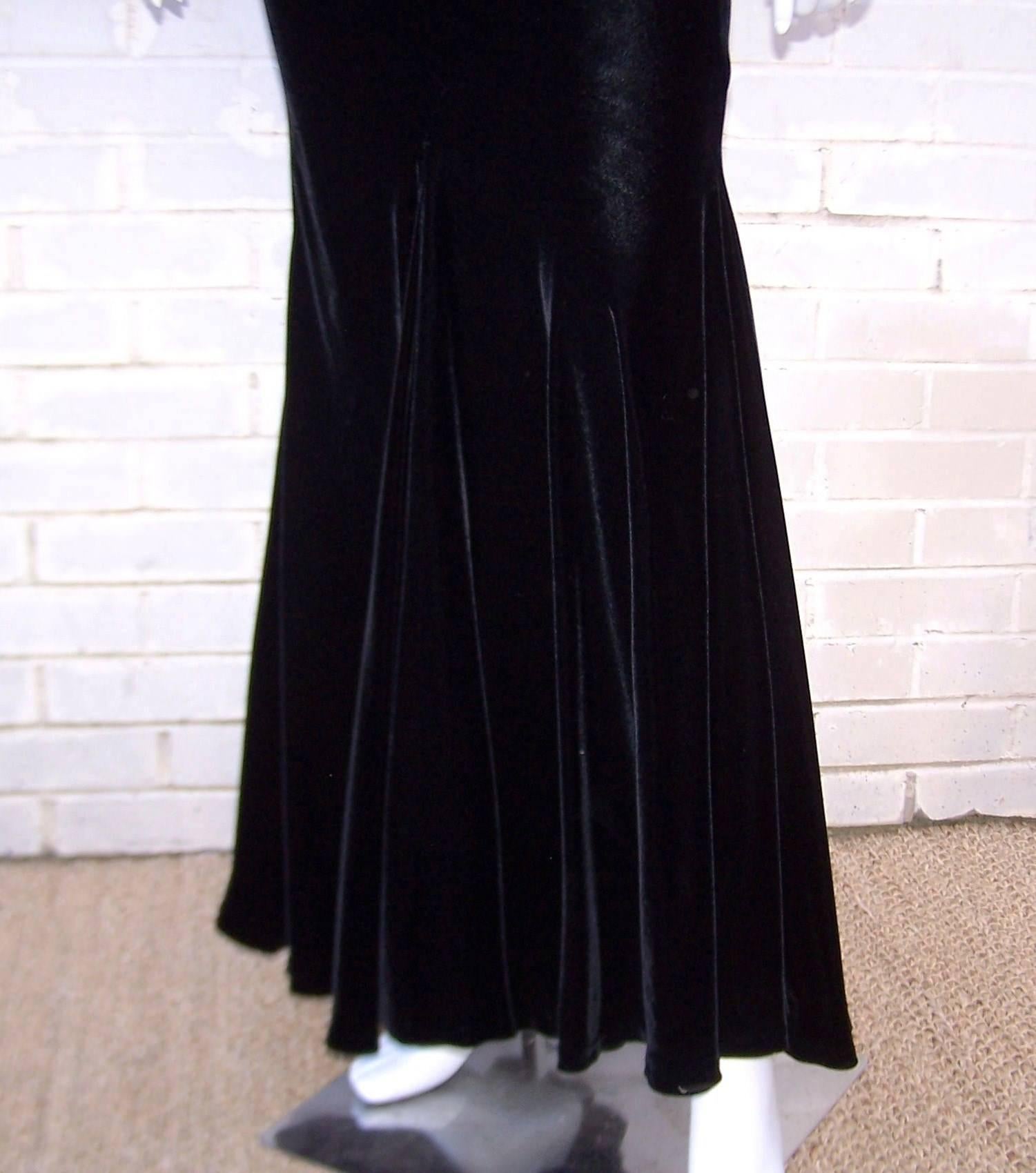 Femme Fatale 1990's Severin Black Bias Cut Slinky Velvet Dress 3