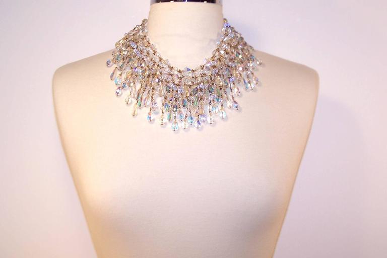 Cascading 1980's Multi Strand Crystal Chandelier Necklace at 1stDibs