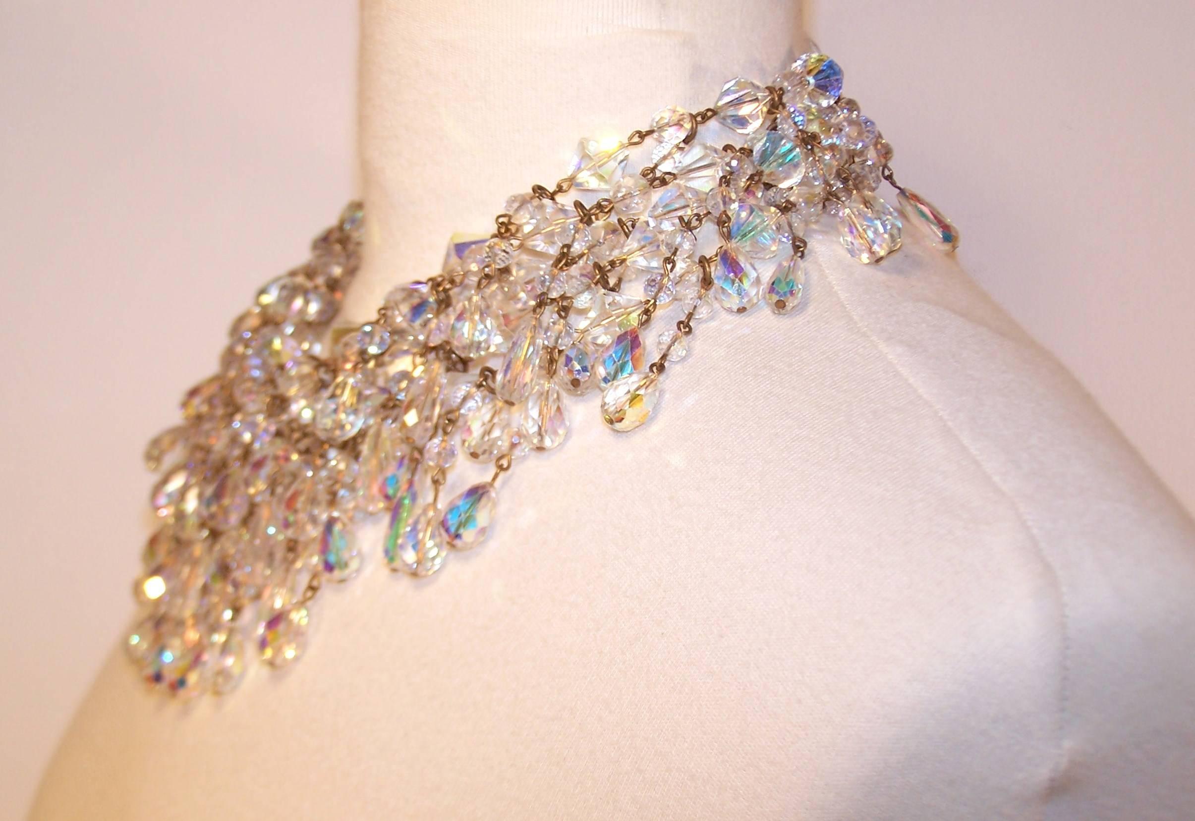 Cascading 1980's Multi Strand Crystal Chandelier Necklace In Excellent Condition In Atlanta, GA