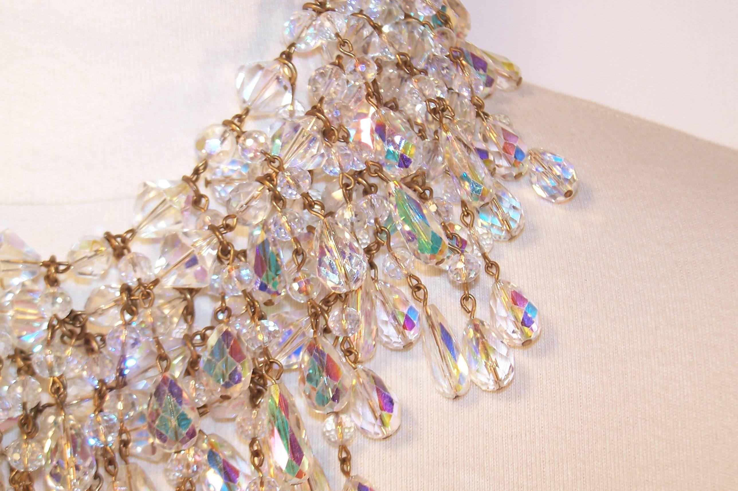 Women's or Men's Cascading 1980's Multi Strand Crystal Chandelier Necklace