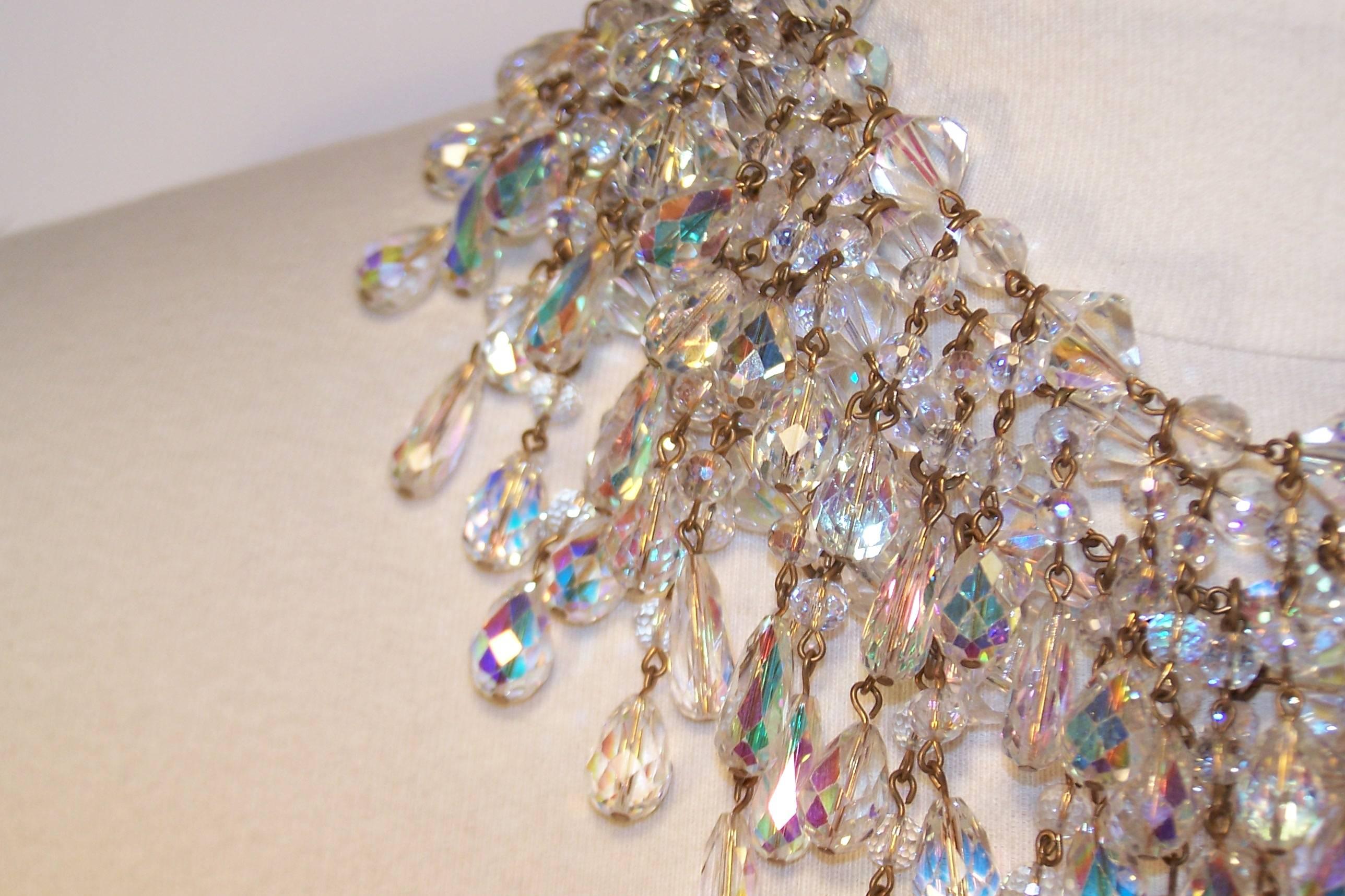 Cascading 1980's Multi Strand Crystal Chandelier Necklace 1