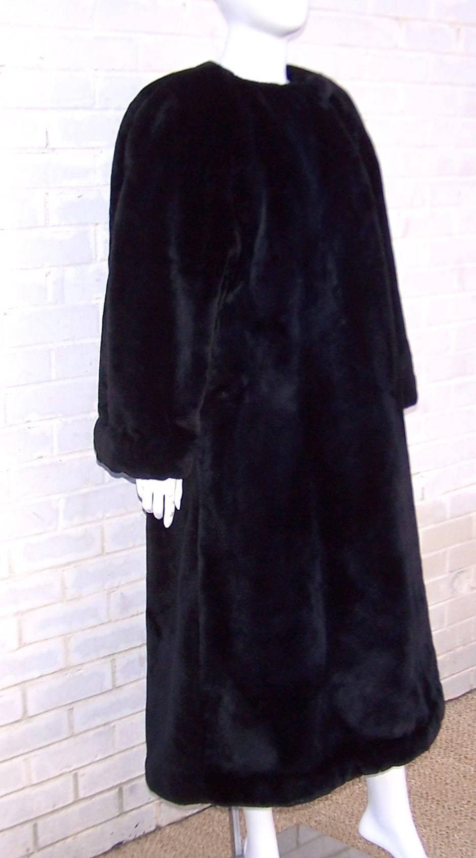Fabulous 1980's Sonia Rykiel Black Faux Fur Coat In Excellent Condition In Atlanta, GA