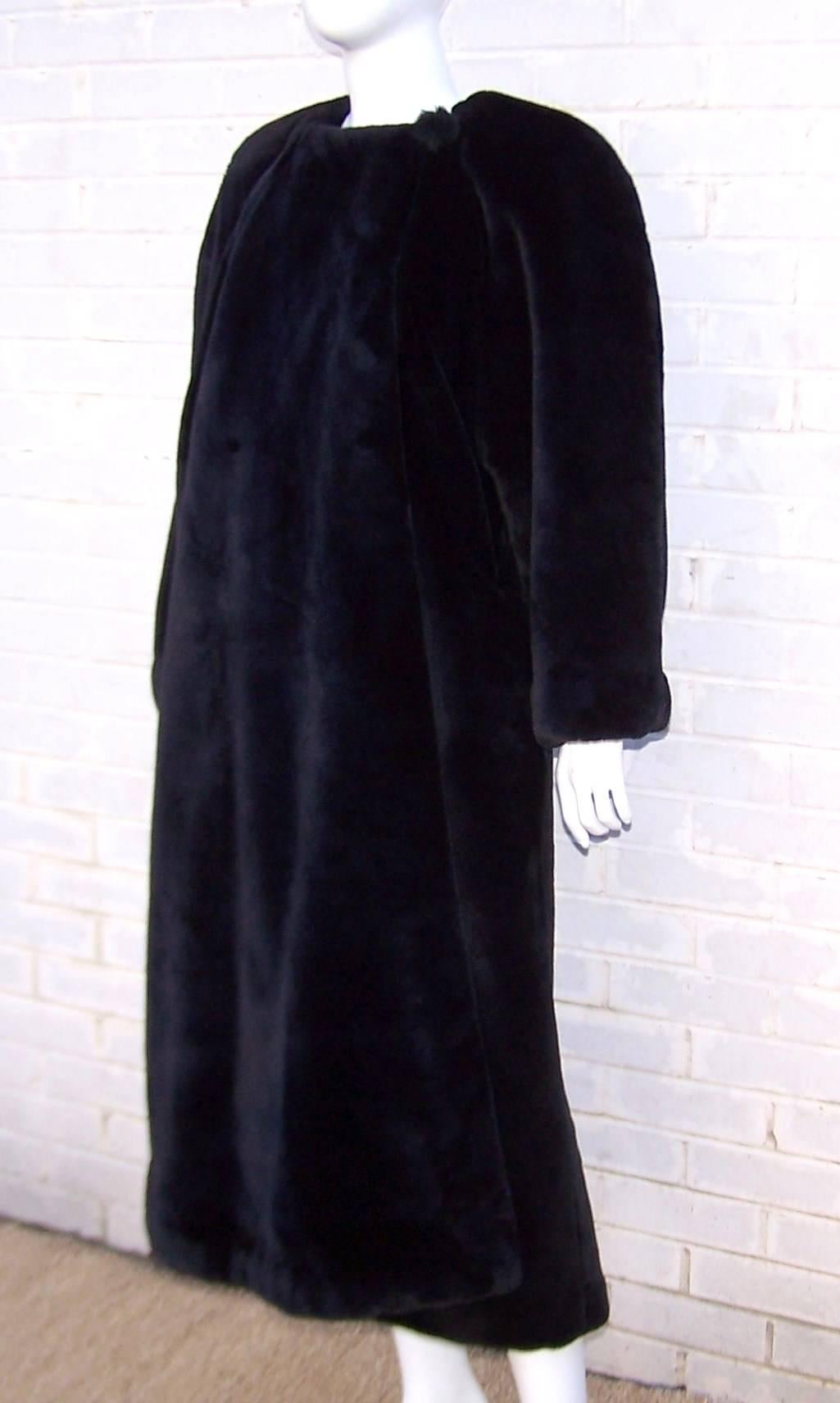 Fabulous 1980's Sonia Rykiel Black Faux Fur Coat 1