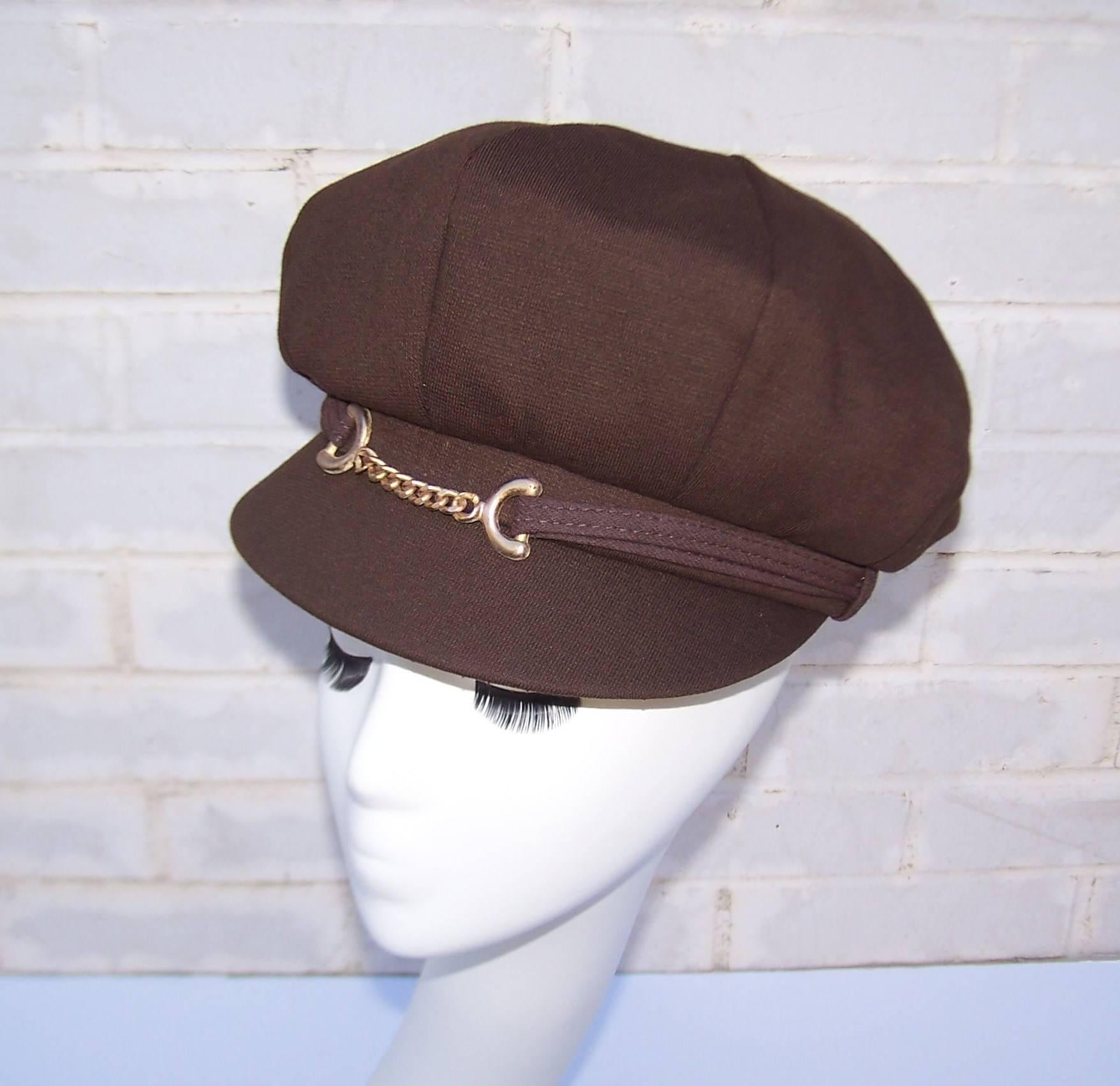 Extra! Extra! C.1970 Mod Newsboy Style Brown Wool Knit Hat  1