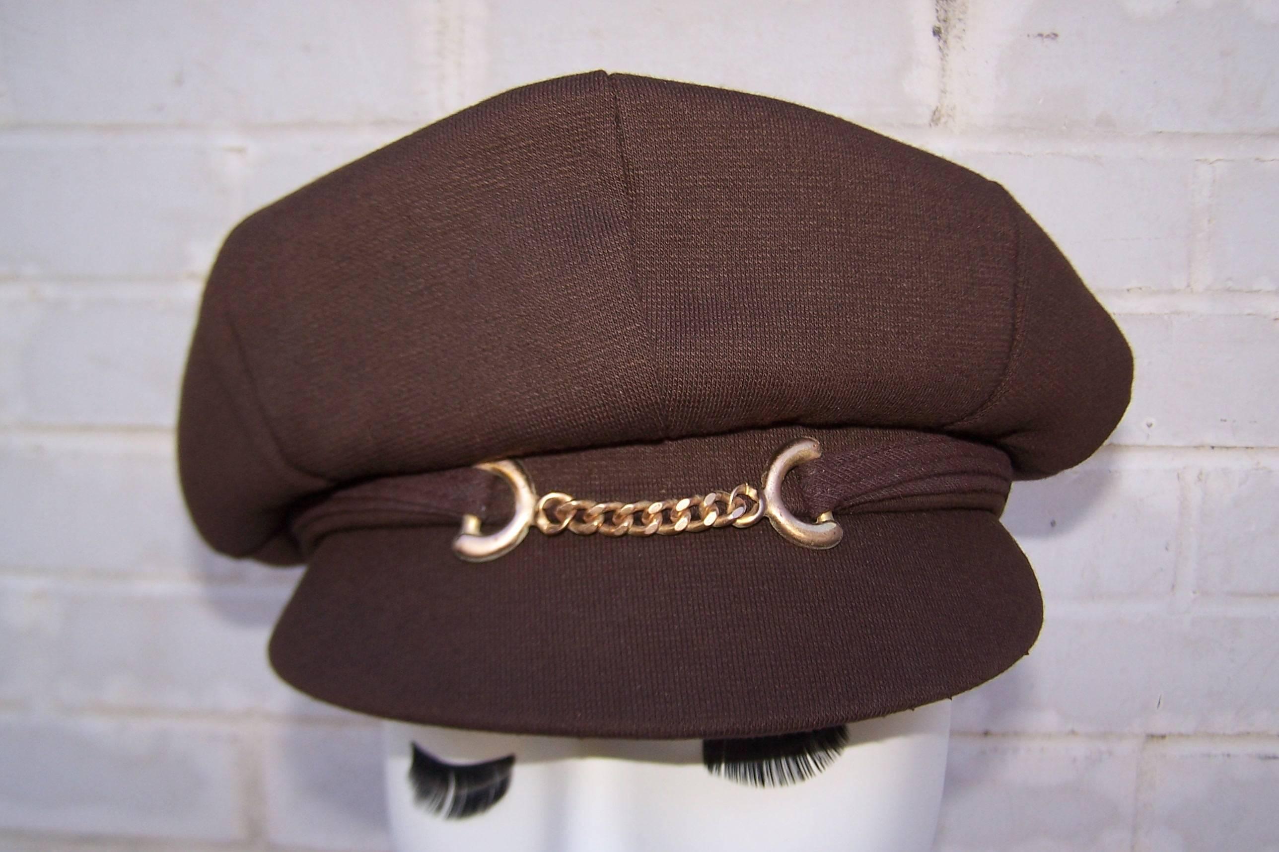 Extra! Extra! C.1970 Mod Newsboy Style Brown Wool Knit Hat  2