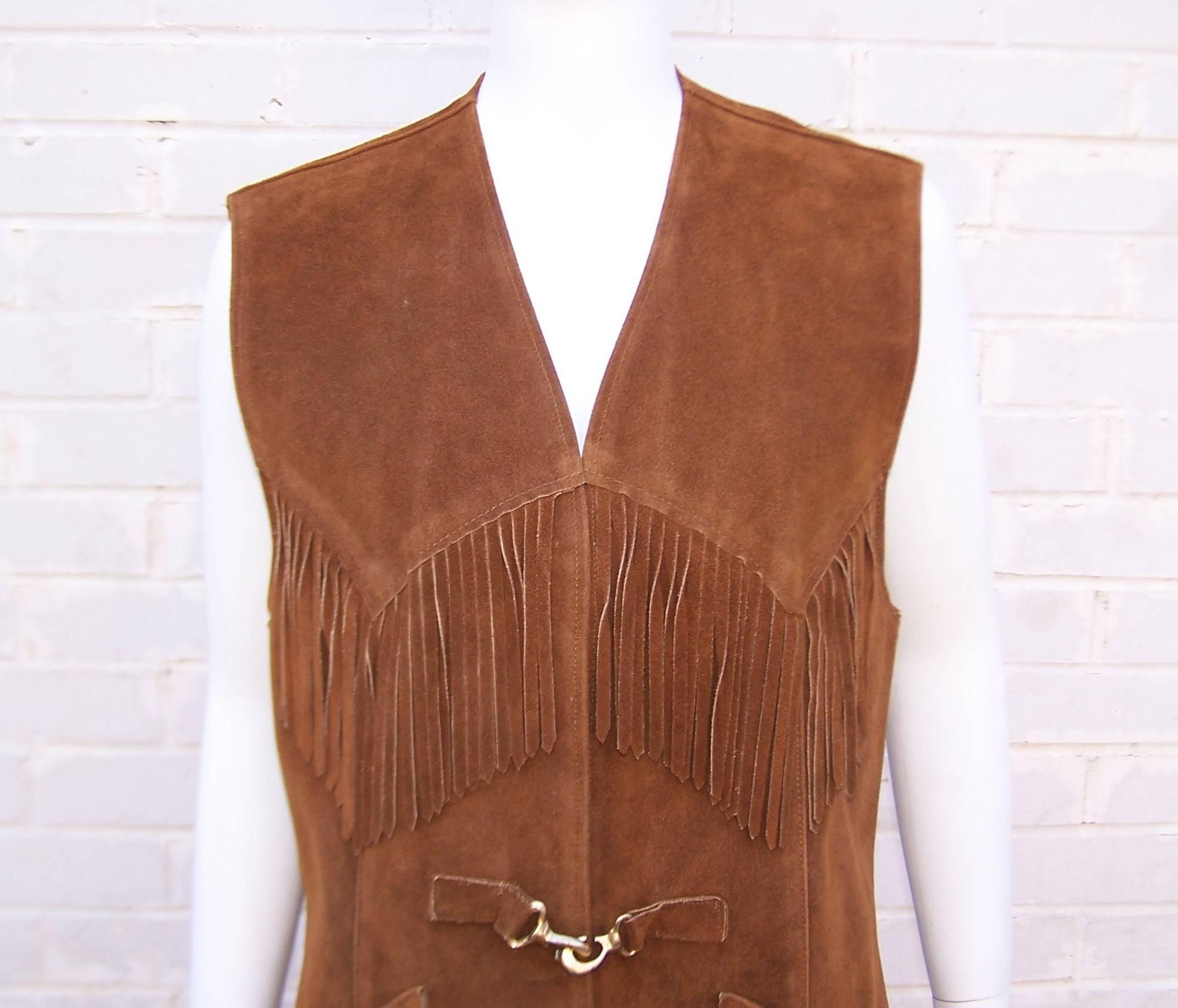 Boho C.1970 Suede Fringe Saks Fifth Avenue Western Style Vest 1