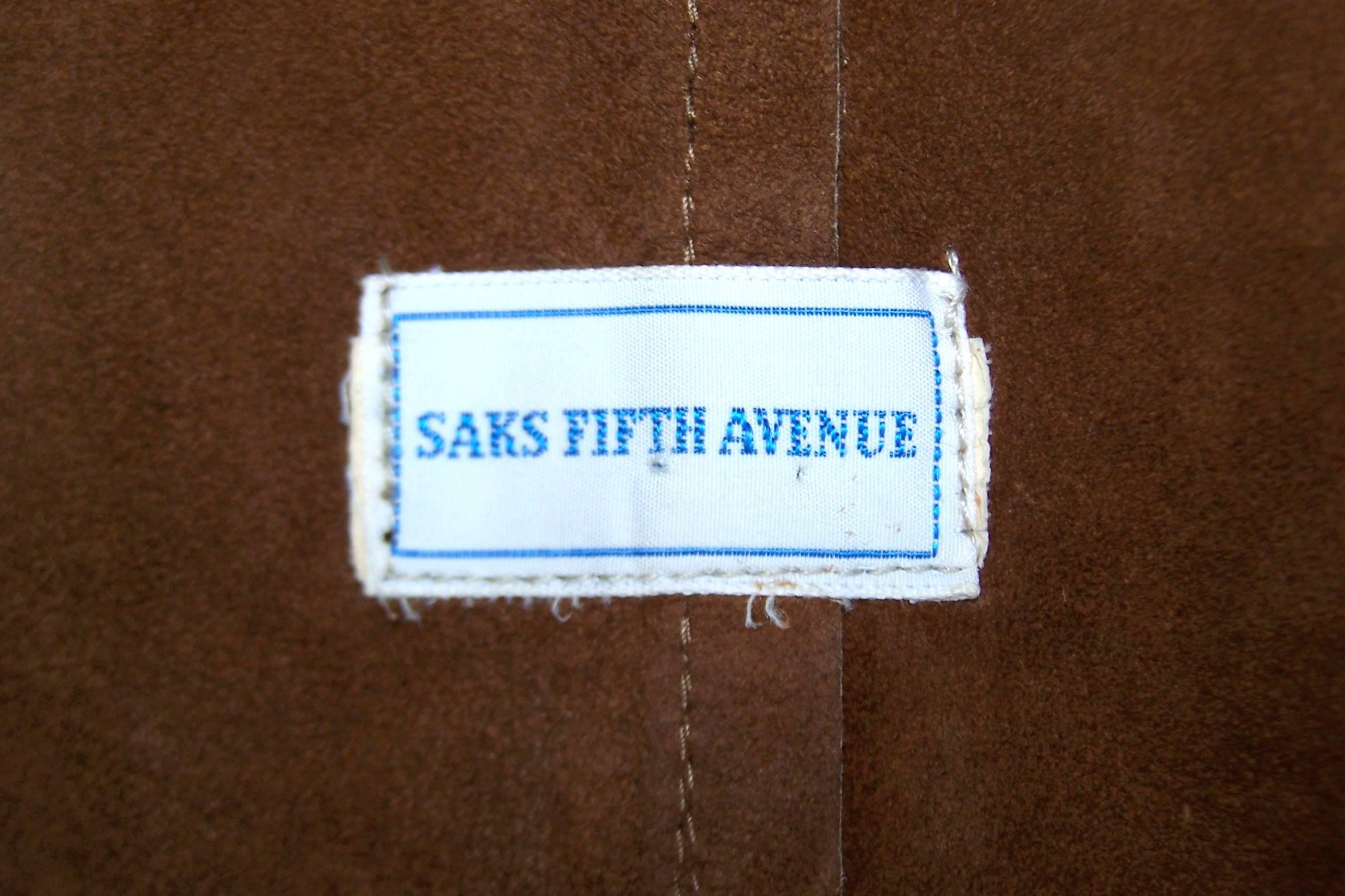 Boho C.1970 Suede Fringe Saks Fifth Avenue Western Style Vest 5