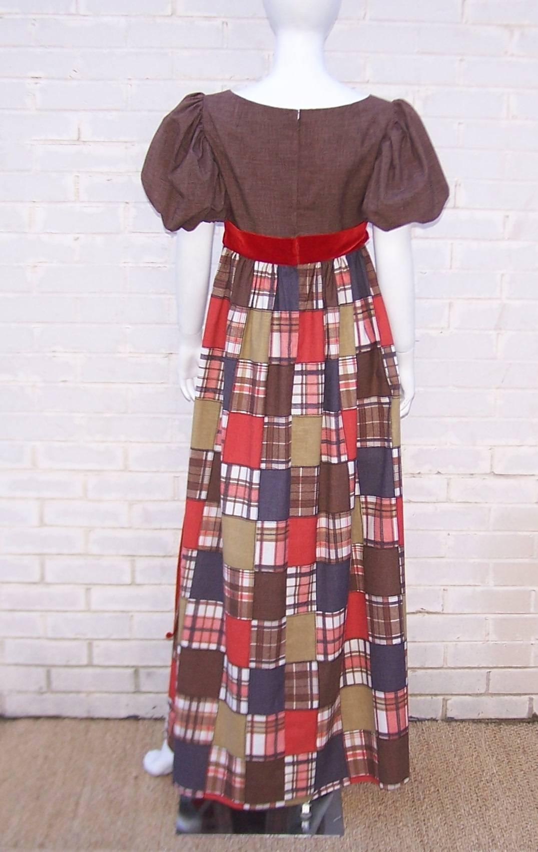 Women's Fun 1960's Eve Le Coq of California Autumnal Patchwork Maxi Dress