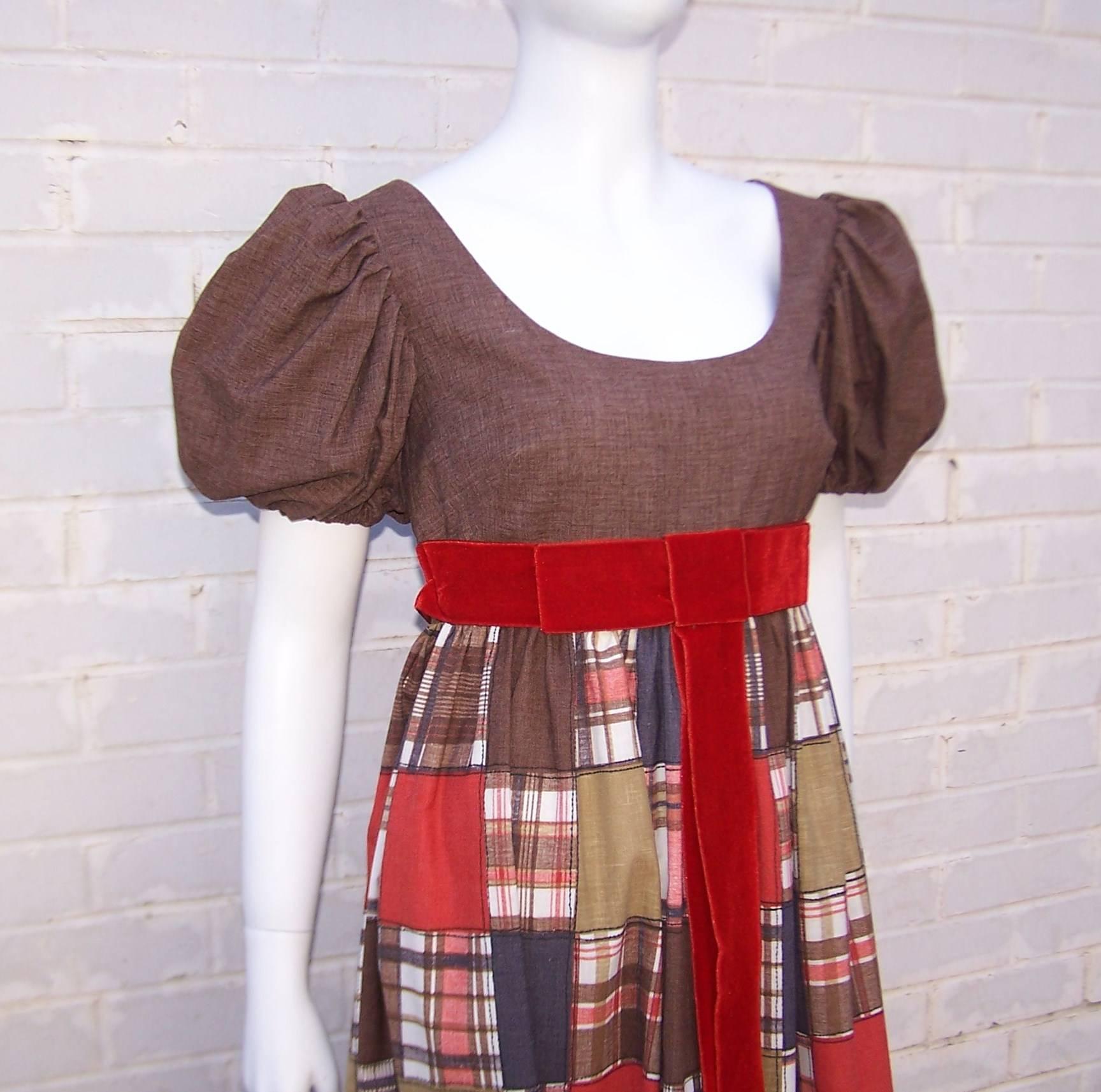 Fun 1960's Eve Le Coq of California Autumnal Patchwork Maxi Dress 1